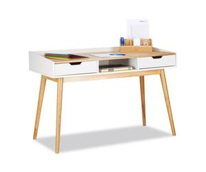 Relaxdays Escritorio blanco con dos cajones blanco,marrón claro