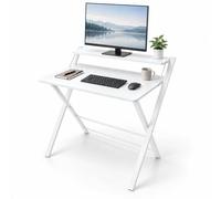Relaxdays Escritorio con Elevador de Monitor, Plegable, Blanco | (Al x An x Fon): 82 x 70 x 56 cm, MDF, metal, escritorio para oficina en casa