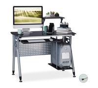 Relaxdays Escritorio de cristal para el ordenador negro,plata