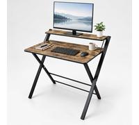 Relaxdays Escritorio, Elevador para Monitor, Plegable, marrón/Negro | (Al x An x Fon): 82 x 70 x 56 cm, industrial, MDF, metal, escritorio plegable para oficina en casa
