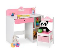 Relaxdays Escritorio infantil rosa con cajón y silla blanco,rosa