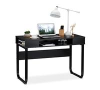 Relaxdays Escritorio Moderno, Tres Compartimentos Abiertos, Mueble de Oficina, 74,5 x 110 x 55 cm, Negro, Aglomerado, Metal