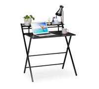 Relaxdays Escritorio Plegable, Mesa de PC, con Estante, Home Office, Juvenil, 92x84x60 cm, Negro, Aglomerado, Hierro, 92 x 84 x 60 cm