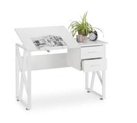Relaxdays reclinable, Mesa Ajustable, Escritorio de Dibujo, 75x110x55 cm, Blanco, Aglomerado, Hierro, 75 x 110 x 55 cm