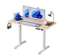 Relaxdays Escritorio regulable con pantalla blanco,marrón claro