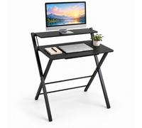 Relaxdays Escritorio, Soporte para Monitor, Plegable, Negro | (Al x An x Fon): 82 x 70 x 56 cm, MDF, metal, mesa de trabajo para oficina en casa