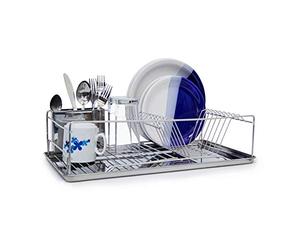 Relaxdays Escurreplatos, Aspecto de Acero Inoxidable, 33x48x12cm, Cesta Cubiertos, Bandeja de Goteo, Plata