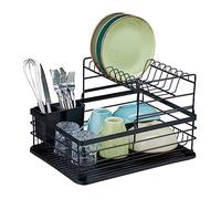 Relaxdays Escurreplatos Metálico, Soporte Secar Vajilla, 18 x 42,5 x 31,5 cm, Escurridor Platos Cubiertos Cocina, Negro