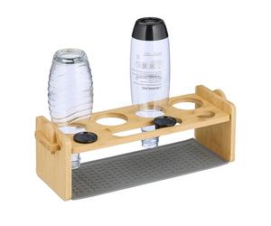 Relaxdays Escurridor de Botellas, Soporte Secabotellas, Compatible con Sodastream, Bambú, Esterilla Goma Natural/Gris