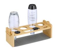 Relaxdays Escurridor de Botellas, Soporte Secar Botellas, Compatible con Sodastream, Bambú, Esterilla Goma Natural/Gris