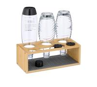 Relaxdays Escurridor de Botellas, Soporte Secar Botellas, Compatible con Sodastream, Bambú, Esterilla Goma Natural/Gris