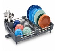 Relaxdays escurridor Extensible, cesto para Cubiertos, Bandeja, Gris | plástico, acero inoxidable