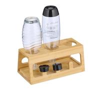 Relaxdays Escurridor, Soporte Secar 3 Botellas, Compatible con Sodastream, Bambú, Recogegotas, Natural, 12 x 29 x 14 cm
