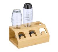 Relaxdays Escurridor, Soporte Secar 3 Botellas, Compatible con Sodastream, Bambú, Recogegotas, Natural, 13 x 30 x 17,5 cm