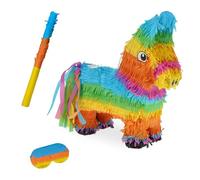 Relaxdays Esel Pinata Burro con Varilla y máscara, piña para Fiestas Infantiles, cumpleaños, para Rellenar, 38 x 35 x 12 cm, Multicolor, Plástico, cartón, Papel, carbón
