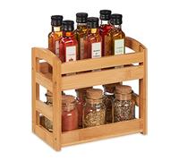 Relaxdays Especiero Bambú, 2 Niveles, de Pie, Organizador Botes Especias, 23 x 25,5 x 15,5 cm, Cocina, Baño, Natural