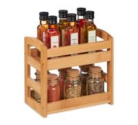 Relaxdays Bambus Gewürzregal mit 2 Etagen Especiero Bambú, 2 Niveles, de Pie, Organizador Botes Especias, 23 x 25,5 x 15,5 cm, Cocina, Baño, Natural