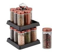 Relaxdays Especiero Giratorio, 16 Botes, 100ml, Carrusel Condimentos, Rellenables, Especias con Dosificador, Cobre/Negro, 26 x 16 x 16 cm