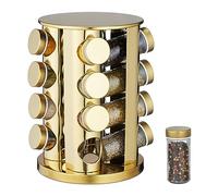 Relaxdays Especiero Giratorio, 16 Dosificadores, 360º, Acero Inoxidable, Cristal, 5 x 20 cm, Soporte Especias, Dorado, 27,5 x 20 x 20 cm