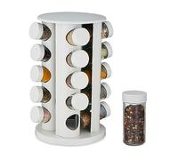 Relaxdays Especiero Giratorio, 20 Dosificadores, Rotatorio 360º, Soporte Especias, 33,5x19 cm, Efecto Madera, Blanco