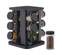 Relaxdays Especiero Giratorio con 12 Botes, con Dosificadores, Soporte Especias Reutilizable, Acero Inoxidable, Negro, 22 x 20 x 20 cm