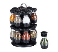 Relaxdays Especiero Giratorio con 16 Botes, Organizador Especias, Giro 360º, Acero Inoxidable, 29x19 cm, Negro/Plateado