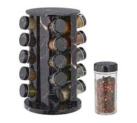 Relaxdays Especiero Giratorio con 20 Botes, con Dosificadores, Rotatorio, Tarros Rellenables, Efecto Mármol, Negro, Acero Inoxidable, 33,5 x 19,5 cm
