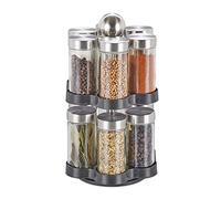 Relaxdays Especiero Giratorio, Organizador Especias, 12 Botes, Giro 360º, Acero Inoxidable, 25,5x14 cm, Plateado y Negro