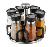 Relaxdays Especiero Giratorio, Organizador Especias, 6 Botes, Rotación 360º, Acero Inoxidable, 16x17cm, Plateado y Negro