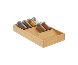 Relaxdays Especiero para Cajones, Organizador Especias Bambú, Soporte Condimentos Horizontal, 5 x 20 x 38 cm, Natural