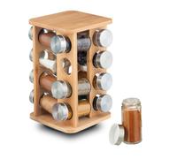 Relaxdays Especiero para Cocina, 16 Tarros, Giratorio 360°, Estante de Especias, Hierbas, 27 x 17 x 17 cm, Natural