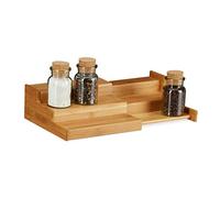 Relaxdays Especiero, Tres estantes, Extensible, Impermeable, Bambú, Marrón, 8x38,5x21 cm