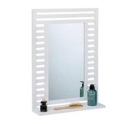 Relaxdays Espejo Baño con Estante, de Pared, Marco de Madera de Nogal, Rectangular, 70 x 50 x 12 cm, Colgante, Blanco, Vidrio