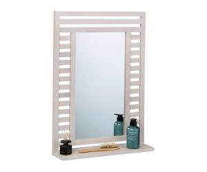 Relaxdays Espejo Baño con Estante, de Pared, Marco de Madera de Nogal, Rectangular, 70 x 50 x 12 cm, Colgante, Blanco