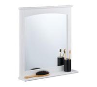 Relaxdays Espejo Baño con Estante, de Pared, para Aseo o Pasillo, Rectangular, 60 x 55 x 11 cm, MDF, Colgante, Blanco