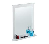 Relaxdays Espejo de Pared, Bambú, Rectangular, 68 x 56 x 10 cm, Blanco