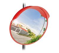 relaxdays Espejo Convexo, 60cm, Irrompible, Resistente, Interior & Exterior, con Soporte, Seguridad, Rojo