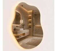 Relaxdays Espejo de baño LED Welle, 80 x 52 cm, Regulable, Vidrio | 3 modos de luz, antivaho, IP44
