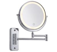 Relaxdays Espejo de Maquillaje de Pared LED 10x Plateado | Gira 360°, Ø 20 cm, metal, batería recargable, USB