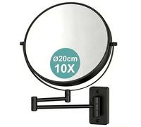 Relaxdays Espejo de Maquillaje, Montaje en Pared, Aumento 10x, Negro | Giratorio 360°, Ø 20 cm, metal