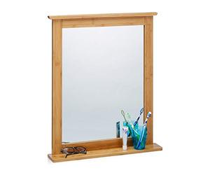 Relaxdays Espejo de Pared Bambú, Grande, con Balda, Colgante, Marco de Madera, para Baño o Salón, Marrón Natural