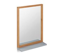 Relaxdays Espejo de Pared con Estante, Marco de Madera, Bambú y MDF, Marrón y Gris