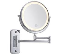 Relaxdays, Espejo de Pared con LED, Aumento 10x, Giratorio 360°, Plateado | Ø 17,5 cm, metal, batería recargable USB