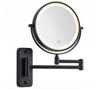 Relaxdays Espejo de Pared para Maquillaje, LED, Aumento 10x, Negro