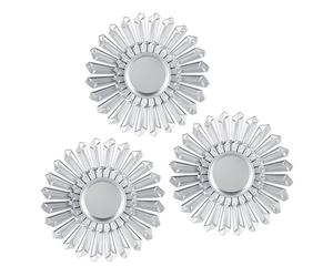 Relaxdays Espejo de Pared, Set de Tres Espejos Redondos, Marco de plástico, Ø 25 cm, Plateado