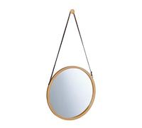 Relaxdays Espejo Pared Colgante, Redondo, con Correa, Marco Bambú, Moderno, para Pasillo, Salón o Baño, ∅ 38 cm, Natural