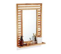 Relaxdays Espejo Pared con Balda Nogal, Colgante, Marco de Madera, Rectangular, Dormitorio, Natural, 70 x 50 x 12 cm Aprox