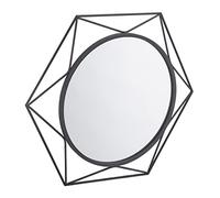 Relaxdays Espejo Pared Redondo, para Colgar, Ø 45 cm, Marco Metálico Hexagonal, para Baño, Salón y Dormitorio, Negro
