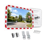 Relaxdays Espejo Vial Rectangular, 40x60 cm, Soporte Tubular, Blanco/Rojo | Borde Reflectante, Exterior