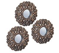 Relaxdays Espejos Pared Set 3 Arabescos Barrocos, Decorativos, Salón, Pasillo, 25 cm Ø, Marcos Plástico, Bronce y Negro